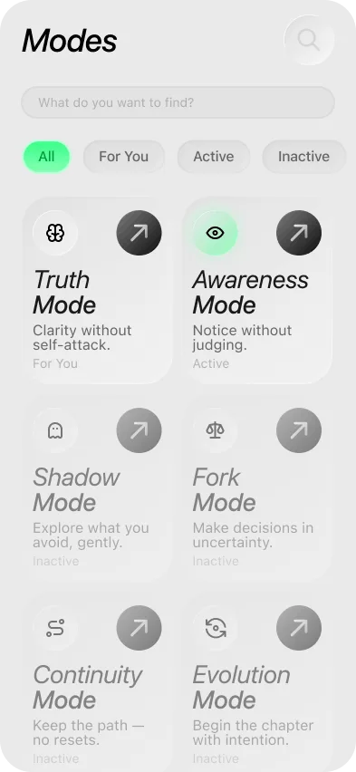 Modes screen